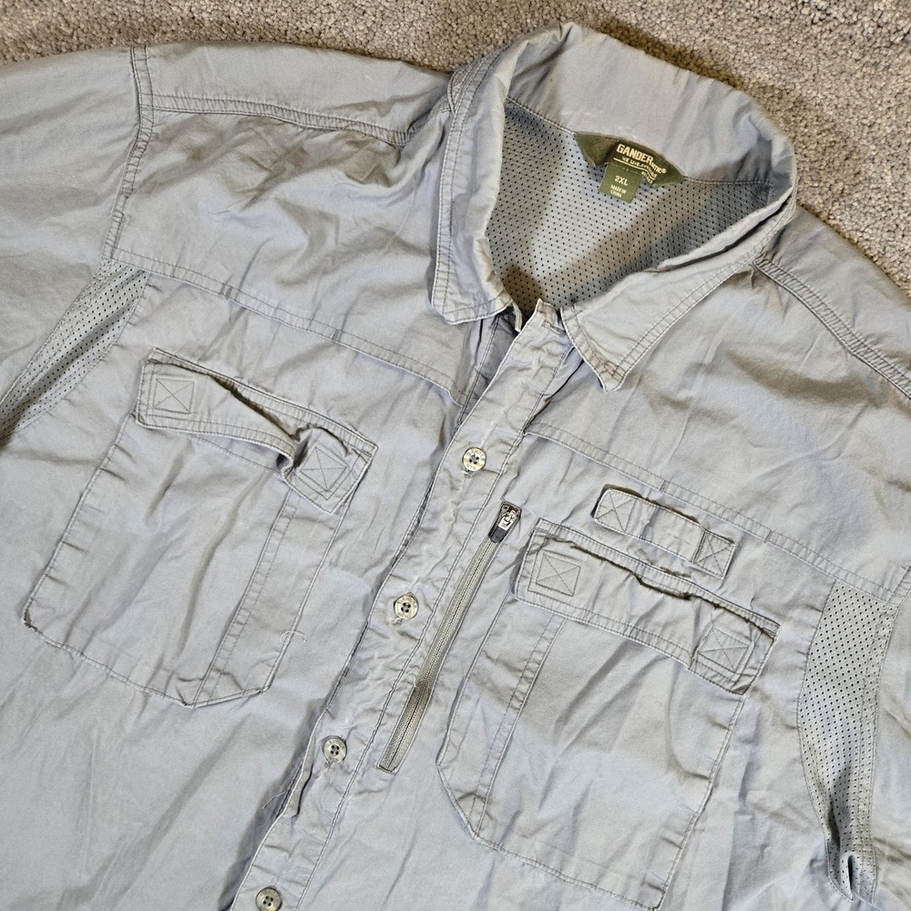 GANDER Mountain Mens Long Sleeve Gray Vented‎ Button Up Hiking Fishing 2XL